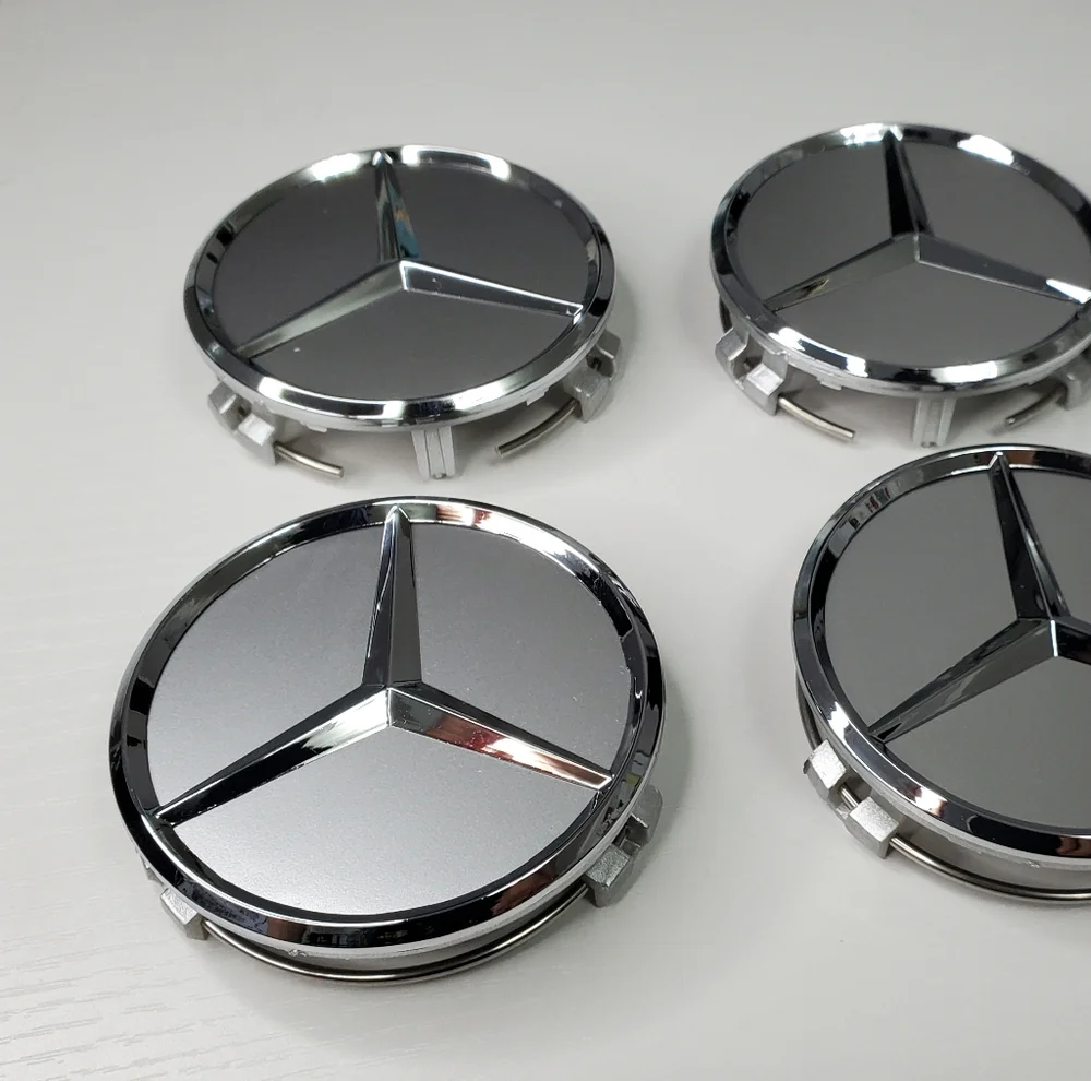 4 Silver WHEEL CENTER HUB CAPS EMBLEM FITS MERCEDES BENZ 75MM/ 3 IN - Picture 2 of 6